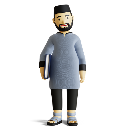 Homem segurando o Alcorão  3D Illustration