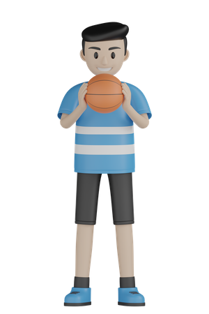 Homem segurando basquete  3D Illustration