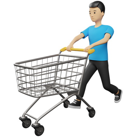 Homem segurando carrinho de compras  3D Illustration