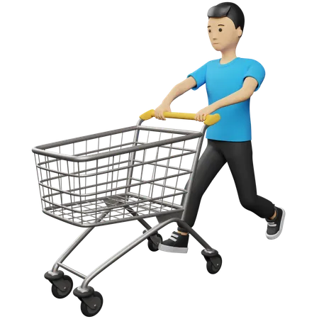 Homem segurando carrinho de compras  3D Illustration