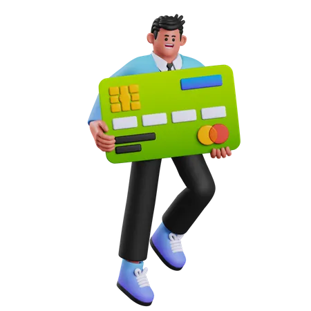 Homem segurando cartão  3D Illustration