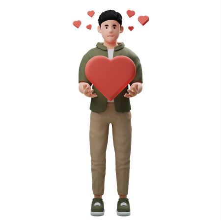 Homem segurando coração  3D Illustration