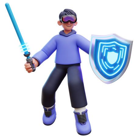 Homem Segurando Espada E Escudo  3D Icon
