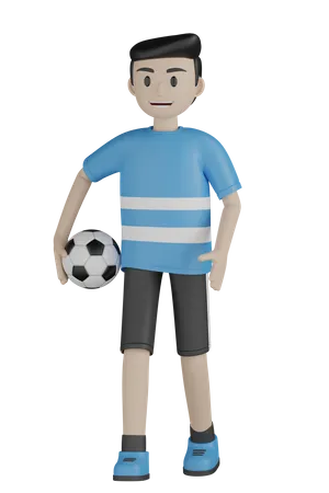 Homem segurando futebol  3D Illustration