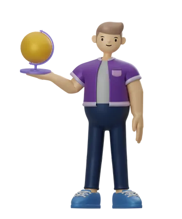 Homem segurando o globo  3D Illustration