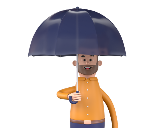 Homem segurando guarda-chuva  3D Illustration