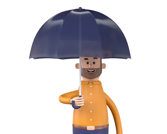 Homem segurando guarda-chuva  3D Illustration