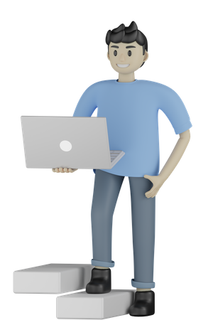 Homem segurando laptop  3D Icon