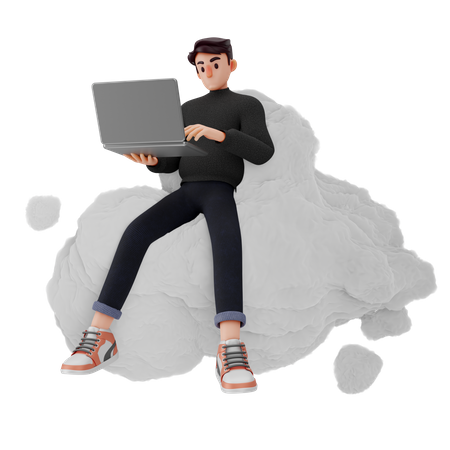 Homem segurando laptop e trabalhando  3D Illustration