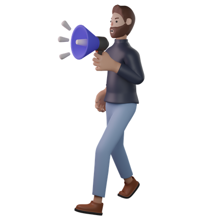 Homem segurando megafone  3D Illustration