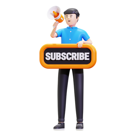 Homem segurando megafone enquanto faz marketing de assinatura  3D Icon