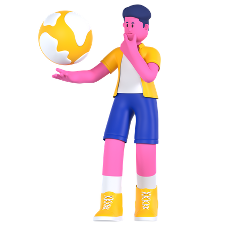 Homem segurando o globo e pensando  3D Icon