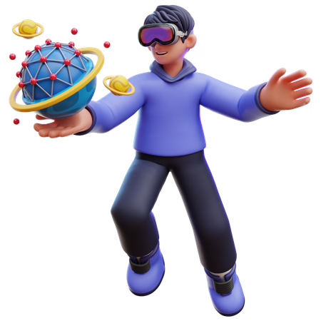 Homem segurando o mundo virtual  3D Icon