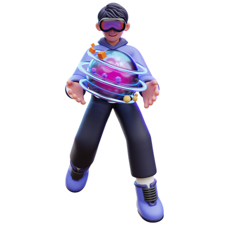 Homem segurando o mundo virtual  3D Icon