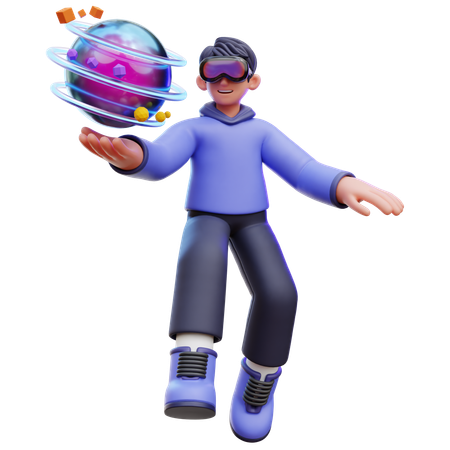 Homem segurando o mundo virtual  3D Icon