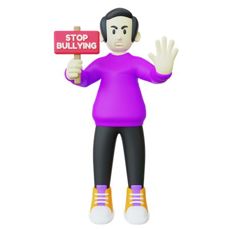Homem segurando uma placa de pare de bullying  3D Illustration