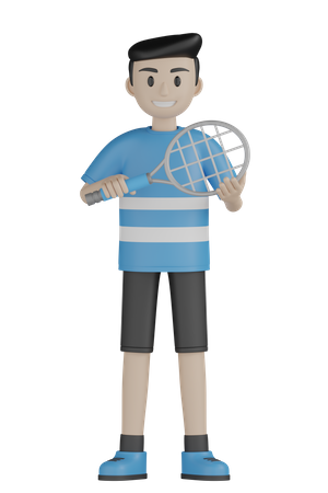 Homem segurando uma raquete de tênis  3D Illustration