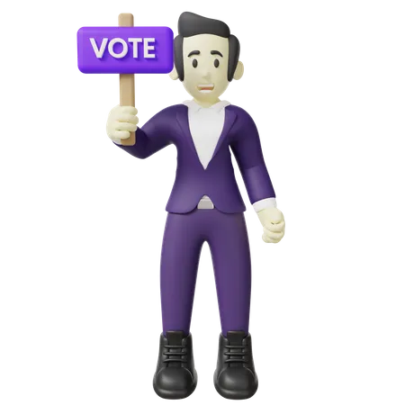 Homem segurando placa de voto  3D Illustration