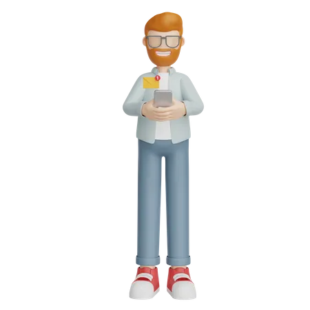 Homem segurando smartphone  3D Illustration
