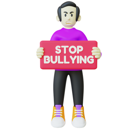 Homem Segurando Banner Parar O Bullying  3D Illustration