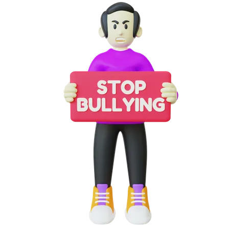 Ilustracao 3 D De Um Homem Segurando Uma Bandeira De Stop Bullying 3D Illustration