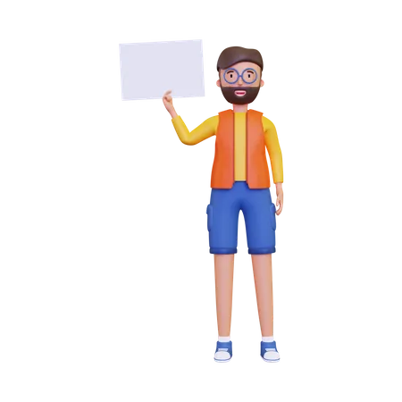 Personagem 3 D Masculino Segurando Um Cartaz Em Branco 3D Illustration