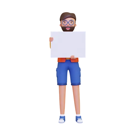 Personagem 3 D Masculino Segurando Um Cartaz Em Branco 3D Illustration
