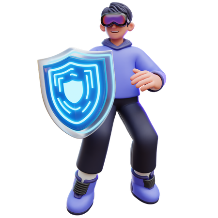 Homem Segurando Um Escudo Virtual  3D Icon
