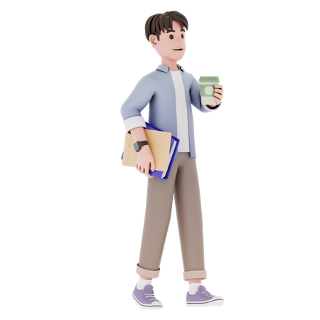 Homem Segurando Uma Xícara De Café  3D Illustration