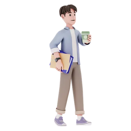 Homem Segurando Uma Xícara De Café  3D Illustration