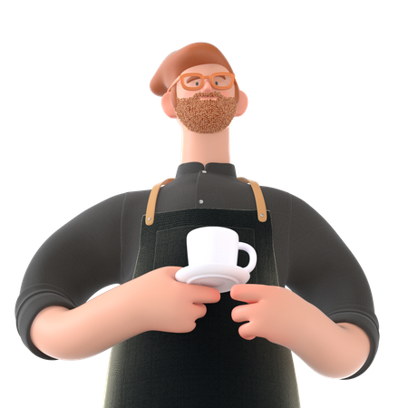 Homem segurando uma xícara de café  3D Illustration