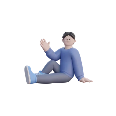 Homem sente-se e acene  3D Illustration