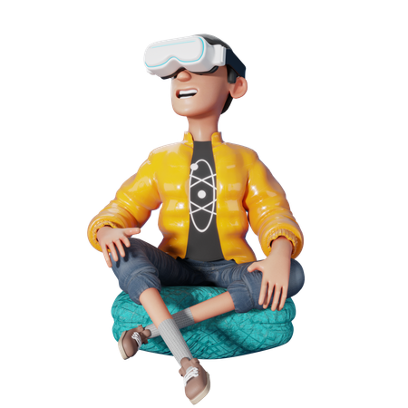 Homem sentado aproveitando seus óculos de realidade virtual  3D Illustration