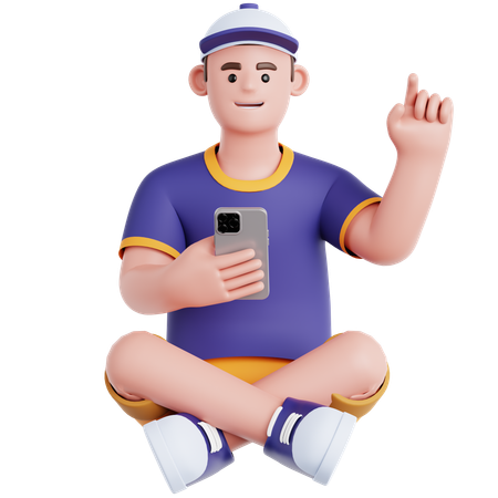 Homem sentado e usando telefone  3D Icon