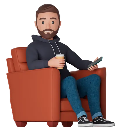 Homem sentado em uma poltrona  3D Illustration