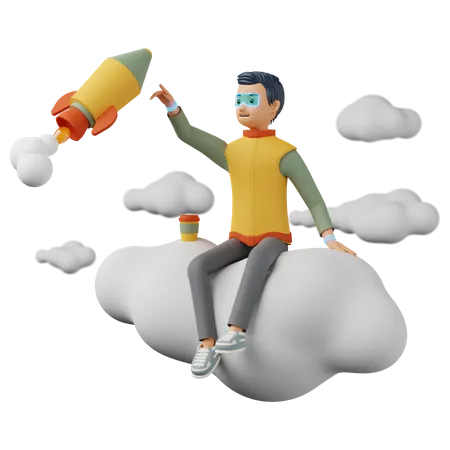 Homem sentado nas nuvens  3D Illustration