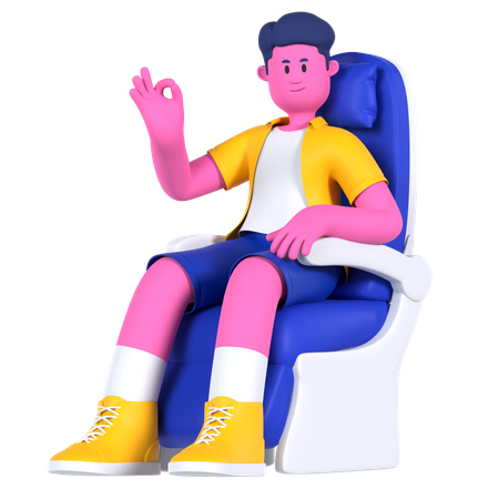 Homem sentado em assento de avião  3D Illustration