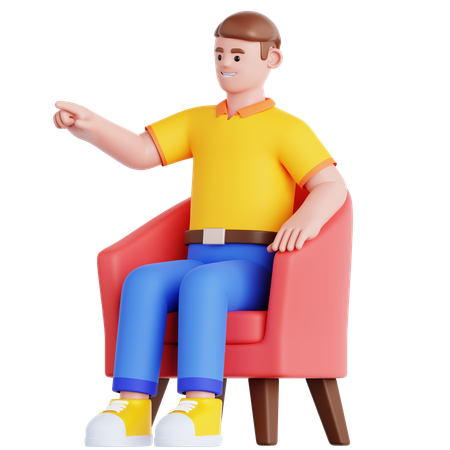 Homem sentado no sofá e apontando  3D Illustration