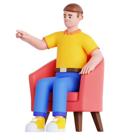 Homem sentado no sofá e apontando  3D Illustration