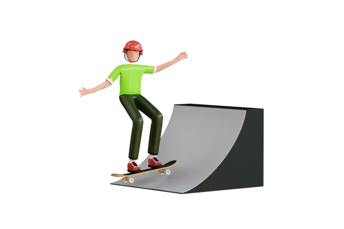 Homem andando de skate no parque  3D Illustration