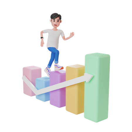 Homem subindo na tabela de crescimento  3D Illustration