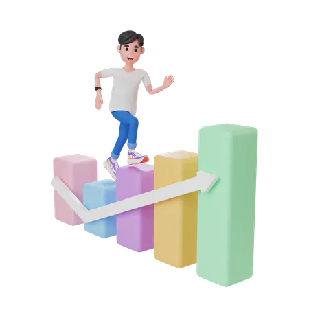 Homem subindo na tabela de crescimento  3D Illustration