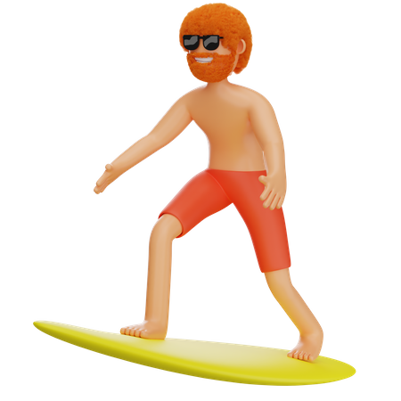 Homem surfando na praia  3D Illustration