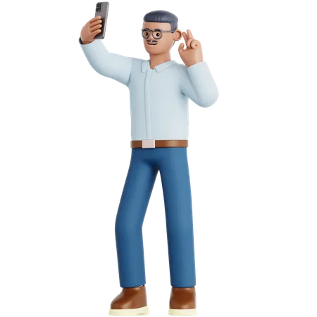 Homem tira uma selfie  3D Illustration