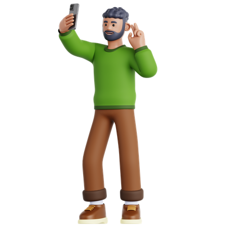 Homem tira uma selfie  3D Illustration