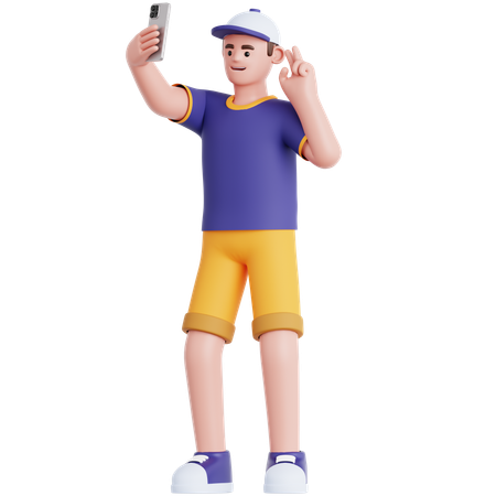 Homem tira uma selfie  3D Illustration