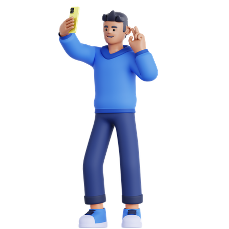 Homem tira uma selfie  3D Illustration