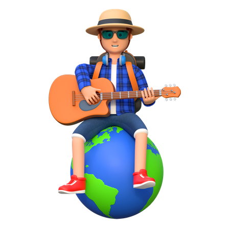 Homem tocando violão  3D Illustration