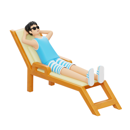 Homem tomando banho de sol na praia  3D Illustration