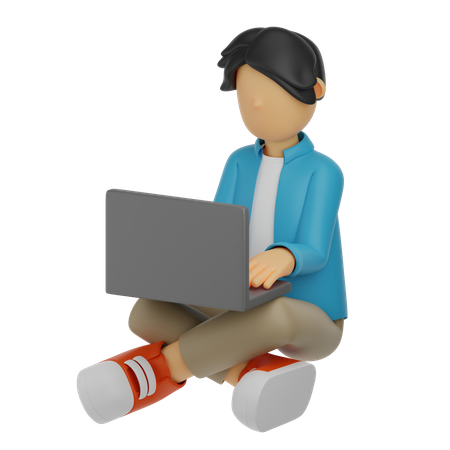 Homem trabalha no laptop  3D Illustration